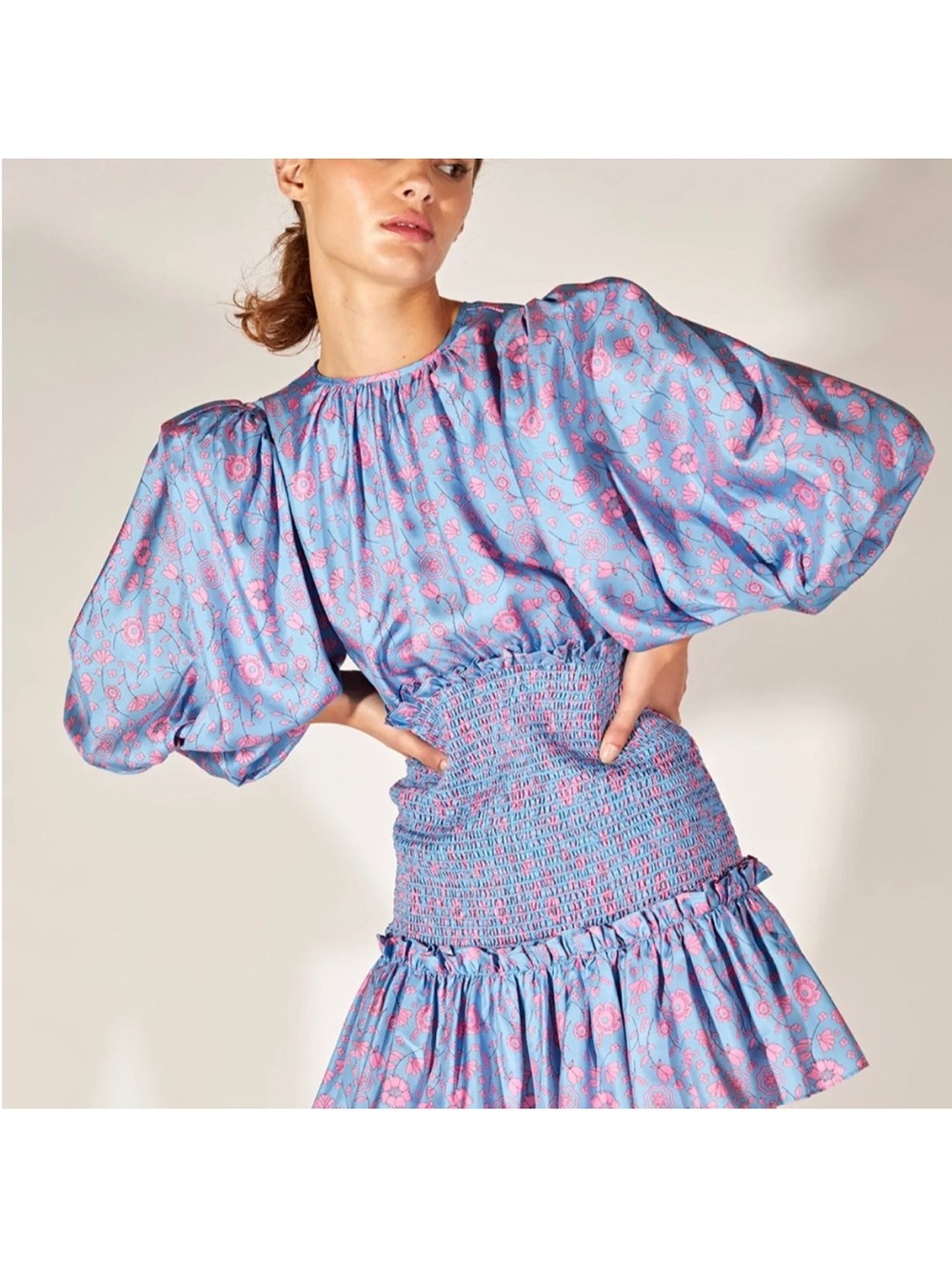 Cynthia Rowley Smocked Silk Twill Dress - Picture 4 of 8